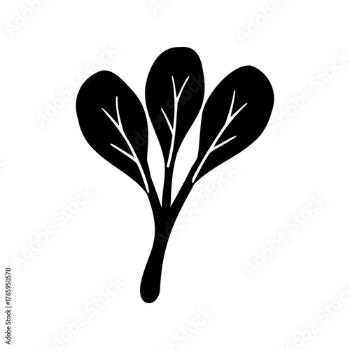 Minimalist Black and White Vector Illustration of Spinach Plant with Three Leaves