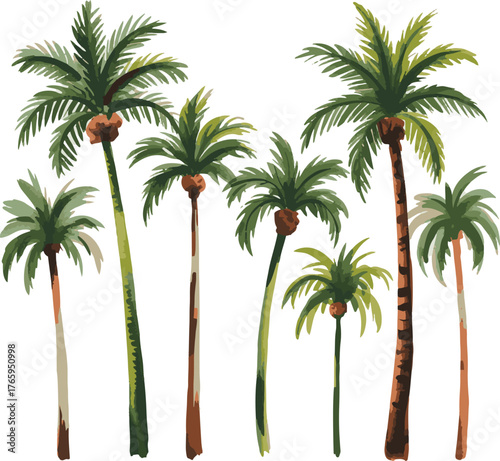 Stylized Palms Tree Set Tropical Nature Beach Holiday Vacation Element