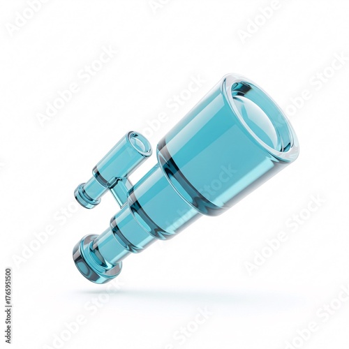 3D Telescope Icon. Glassmorphism symbol for astronomy, discovery, and exploration. Clean, modern science asset isolated on white background.