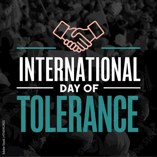 Vector art of international day of tolerance graphic with handshake icon and crowd background