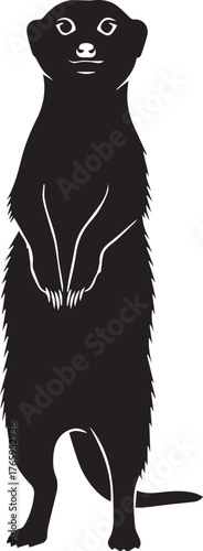 Silhouette of a standing meerkat looking alert with front paws held close