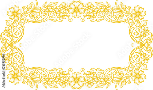 Elegant Floral Frame: Golden Ornate Design