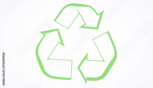 Close-up of a classic green recycling symbol on a white background,  reuse,  green