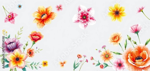 Vibrant watercolor floral bouquets & single blooms, various colors & styles,  nature,  clip art