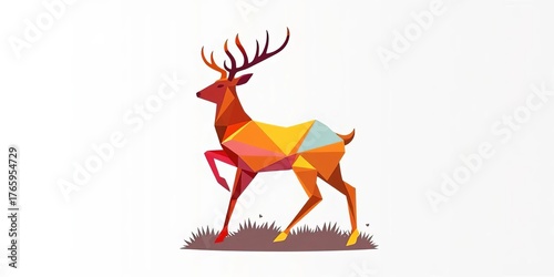 Geometric shapes forming a playful, colorful deer silhouette, abstract, art