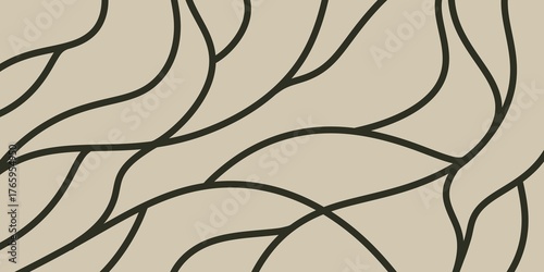 Intricate black wavy network on beige, evoking neural paths or root systems for tech-nature fusion designs