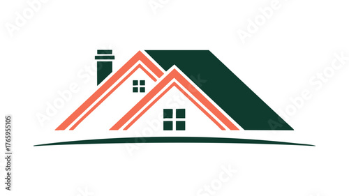 Modern house logo design with green roof and chimney simple residential symbol