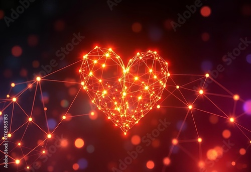 Abstract glowing network nodes forming a heart shape,  software,  science