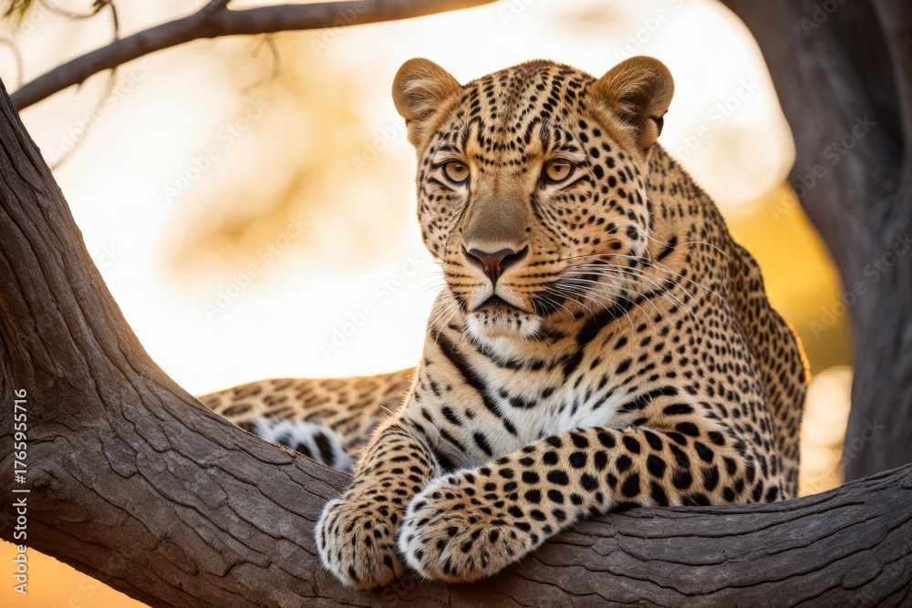 Obraz premium Leopard auf Baumstamm in der afrikanischen Wildnis