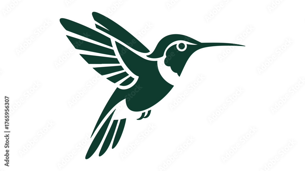 Obraz premium Elegant dark green hummingbird emblem detailed silhouette graceful wings open hovering motion