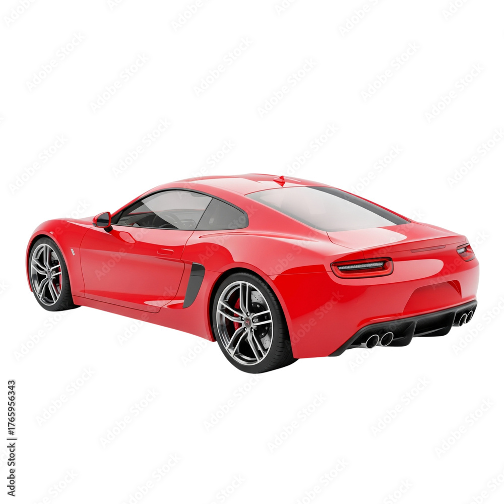 Obraz premium Rear view of a generic red sports car isolated on transparent background