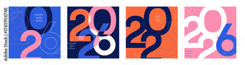 Happy New Year- 2026 . Collection of greeting background designs, New Year, social media promotional content. Vector illustration.