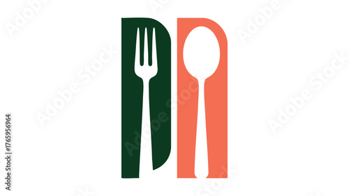 Modern restaurant logo featuring fork and spoon silhouettes and bold colors