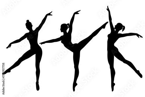 dancing girls silhouette, dancing woman black symbol, gymnast silhouette