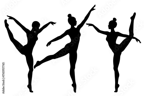 dancing girls silhouette, dancing woman black symbol, gymnast silhouette