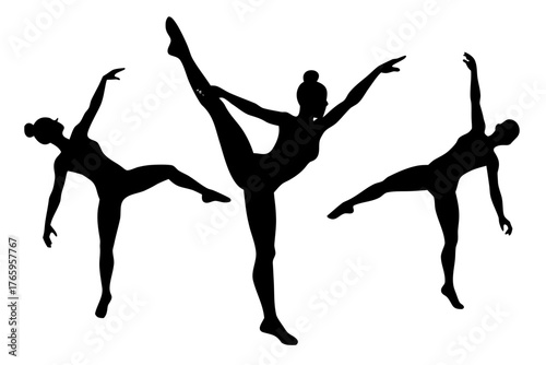 dancing girls silhouette, dancing woman black symbol, gymnast silhouette