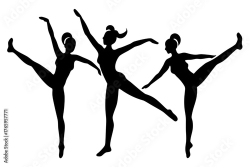 dancing girls silhouette, dancing woman black symbol, gymnast silhouette