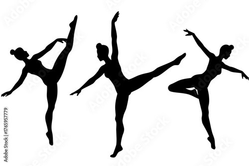 dancing girls silhouette, dancing woman black symbol, gymnast silhouette
