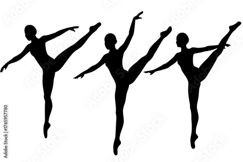 dancing girls silhouette, dancing woman black symbol, gymnast silhouette