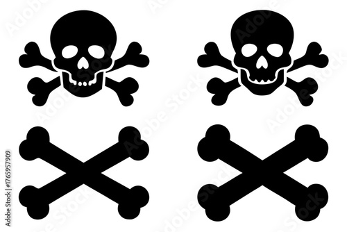 skull and crossbones silhouette vector, crossbones and skull death black symbol