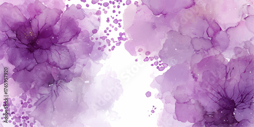 Soft purple floral watercolor background with delicate petals and glitter accents