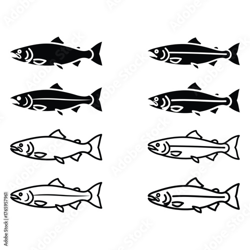 Salmon Animals icon set. Simple vector icons isolated on a white background