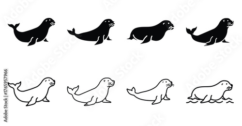Sea lion Animals icon set. Simple vector icons isolated on a white background