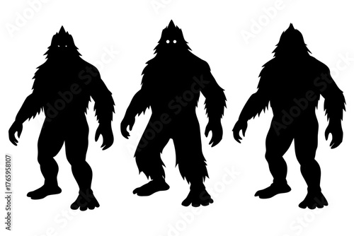 bigfoot silhouette vector set, bigfoot black symbol, bigfoot icon