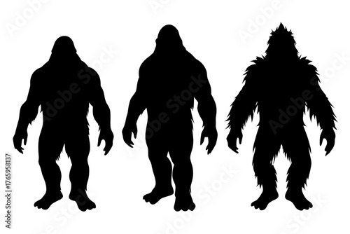 bigfoot silhouette vector set, bigfoot black symbol, bigfoot icon