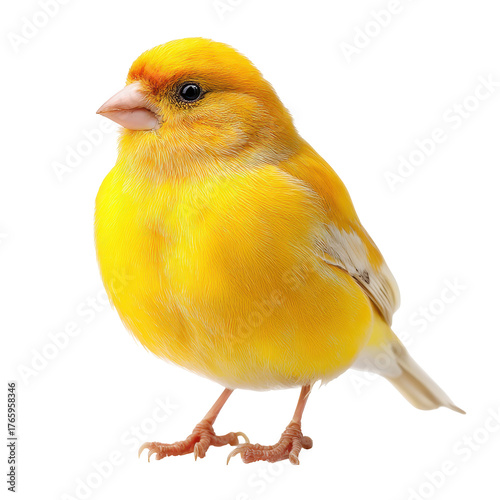 Bright yellow canary perched gracefully against a white background showcasing its vibrant feathers and charming appearance isolated on transparent background