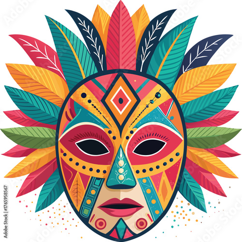 Colorful carnival mask with bold abstract shapes.