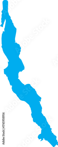 Map of Lake Tanganyika in Tanzania, Blue Outline Shape 