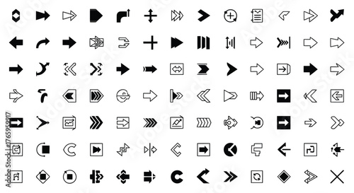 Vector illustration of large set of diverse arrow icons and symbols for user interface and web design