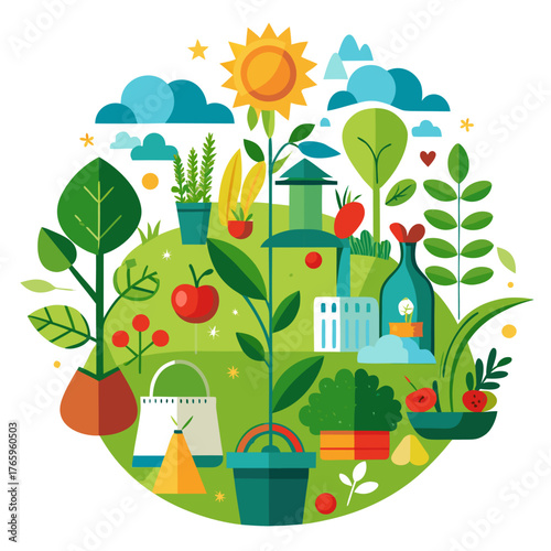 Eco gardening with white background