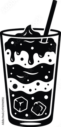 Thick Layered Smoothie in a Tall Glass with Straw