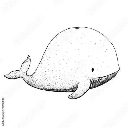 Isolated graphic character illustration. Hand drawn blue whale in a childish style.