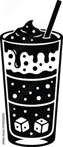 Thick Layered Smoothie in a Tall Glass with Straw