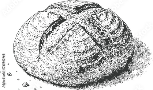 Rustic Whole Crusty Loaf of Bread with Scoring Marks