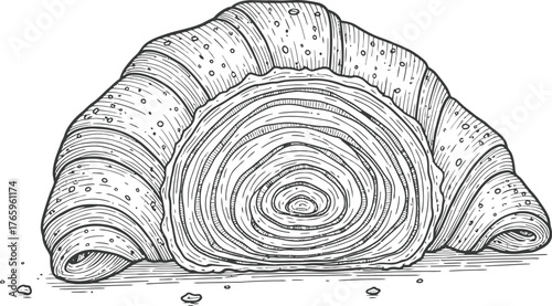 Detailed Line Art Vector Cross-Section of a Flaky Croissant