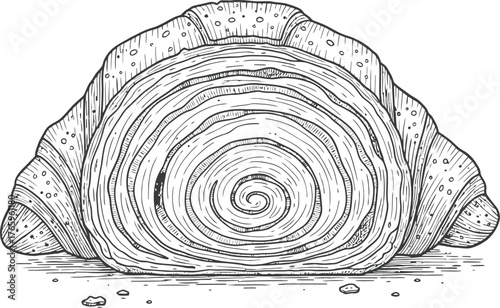 Detailed Line Art Vector Cross-Section of a Flaky Croissant