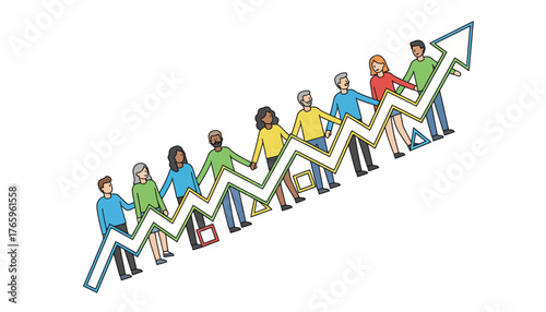 Unified Diverse Group Forming a Supportive Human Chain, Symbolizing Global Community Connection, Social Responsibility, and Inclusive Volunteer Teamwork.