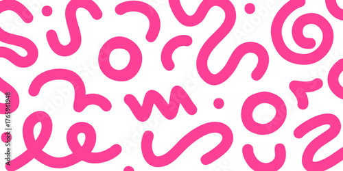 Fun pink seamless pattern. Creative doodle abstract style art background for kids. Trendy texture design with contemporary basic shapes. Vector illustration