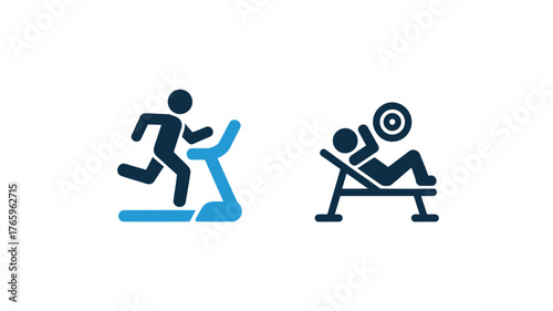 Fitness icon set vector illustration of exercise and weightlifting simple glyph design for gym and healthy lifestyle apps