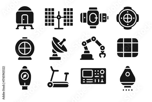 Icons window docking antenna array space equipment vector modular exercise icon communication