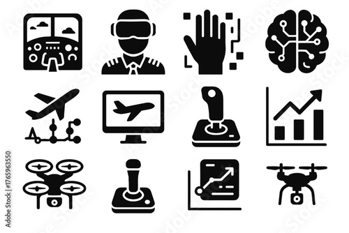 Headset icon ai vector joystick training trainee simulator autopilot pilot neural