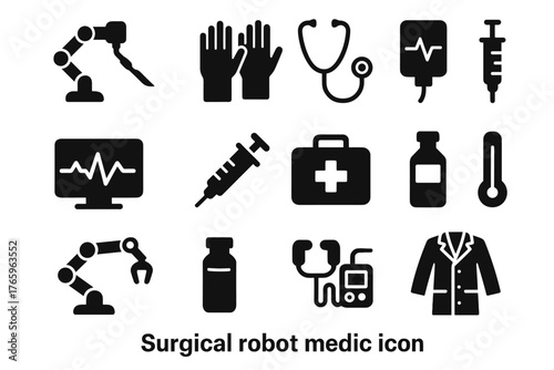 Vector surgical monitor iv aid lab icon robot vial syringe icons thermometer