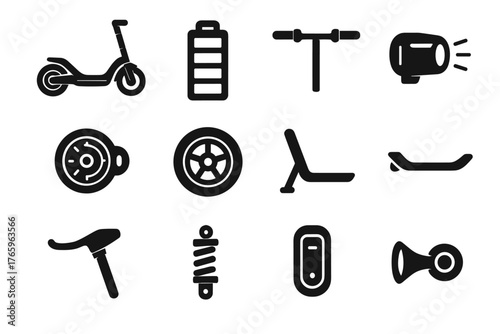 Led scooter icon kickstand headlight handlebar pack icons electric futuristic wheel battery