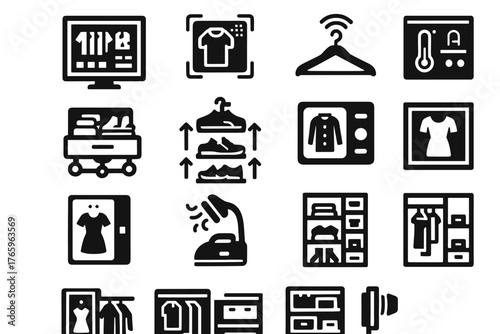 Panel clothing smart wardrobe automated vector robotic icon closet control