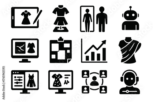 Fabric ai algorithm robot icon style vector fashion design hub simulator