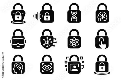 Holographic neural vector futuristic gesture scan lock quantum icons icon ar ai